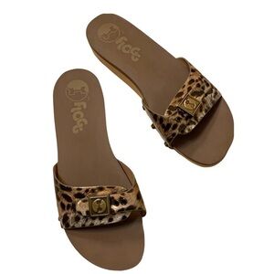 Y2K Flogg Flatform Slide Sandals Size 7.5 Patent Leopard print wooden sole